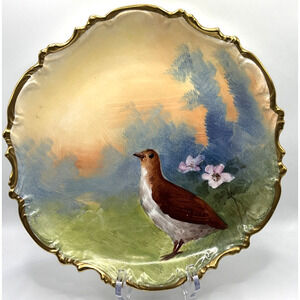 Antique A&D Limoges France Hand Painted Birds & Blossoms Porcelain Display Plate